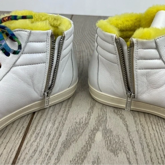P448 Faux Fur Lined Fanti High Top Sneakers 38 Yellow/Grey Silver $348
